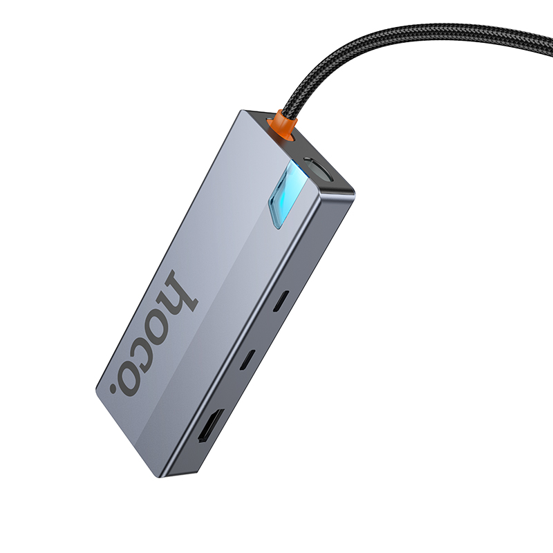 USB-C хъб HOCO HB52, 2 x USB-A 3.0 - 2 x USB-C - 1 x HDMI - 1 x RJ45 - 1 x SD - 1 x microSD, Сив