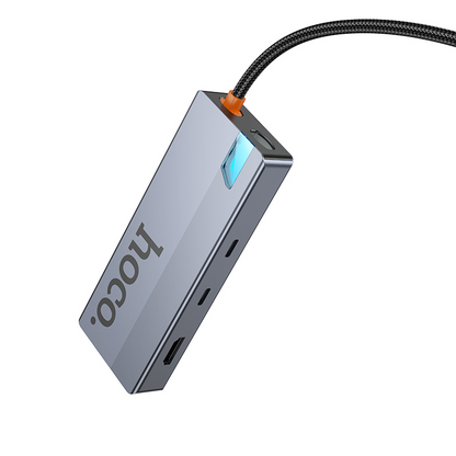 USB-C хъб HOCO HB52, 2 x USB-A 3.0 - 2 x USB-C - 1 x HDMI - 1 x RJ45 - 1 x SD - 1 x microSD, Сив