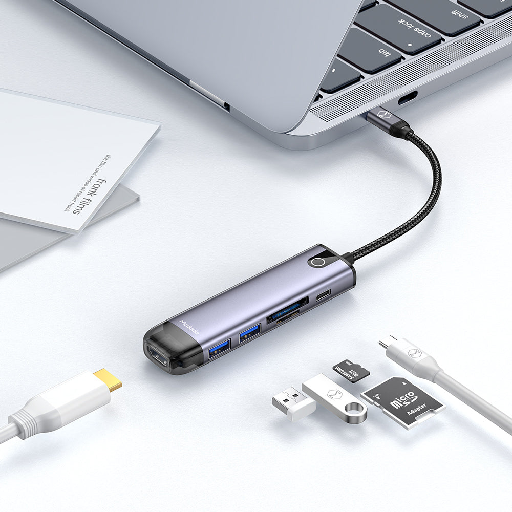 Hub USB-C McDodo HU-7740, 6в1, Сив