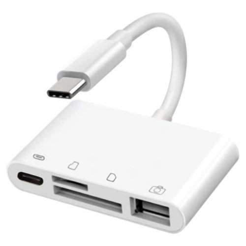 USB-C концентратор OEM NK108LTC, 1 x USB-A - 1 x USB-C - 1 x SD - 1 x microSD, бял 