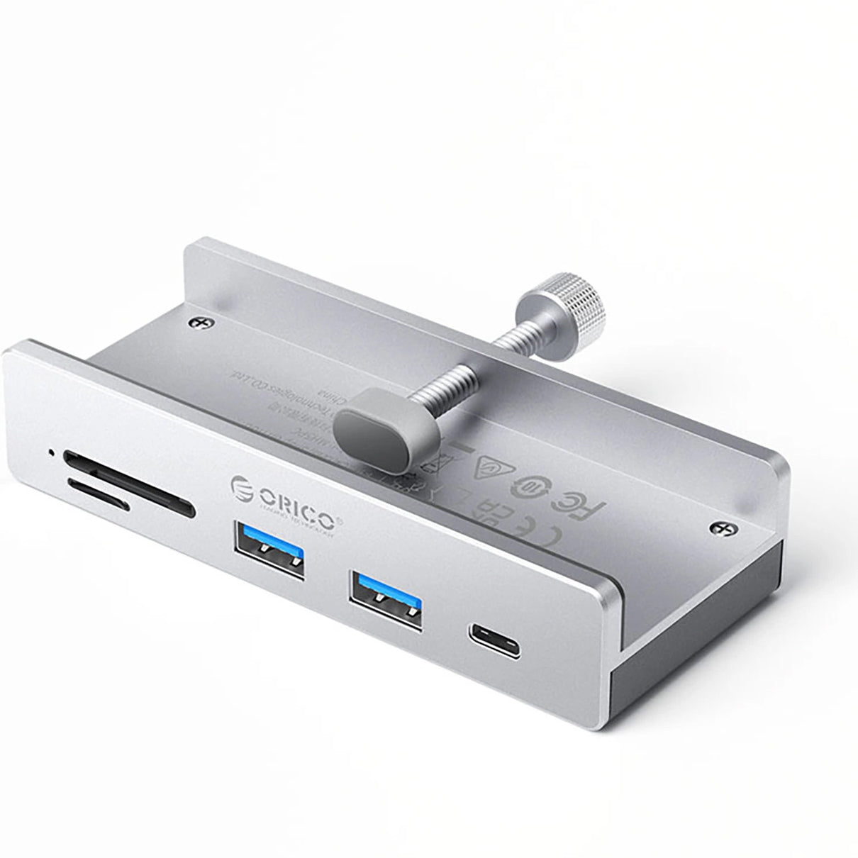 Orico MH5PC Clamp USB-C Hub, 2 x USB-A 3.2 - 1 x USB-C - 1 x SD - 1 x microSD, Silver