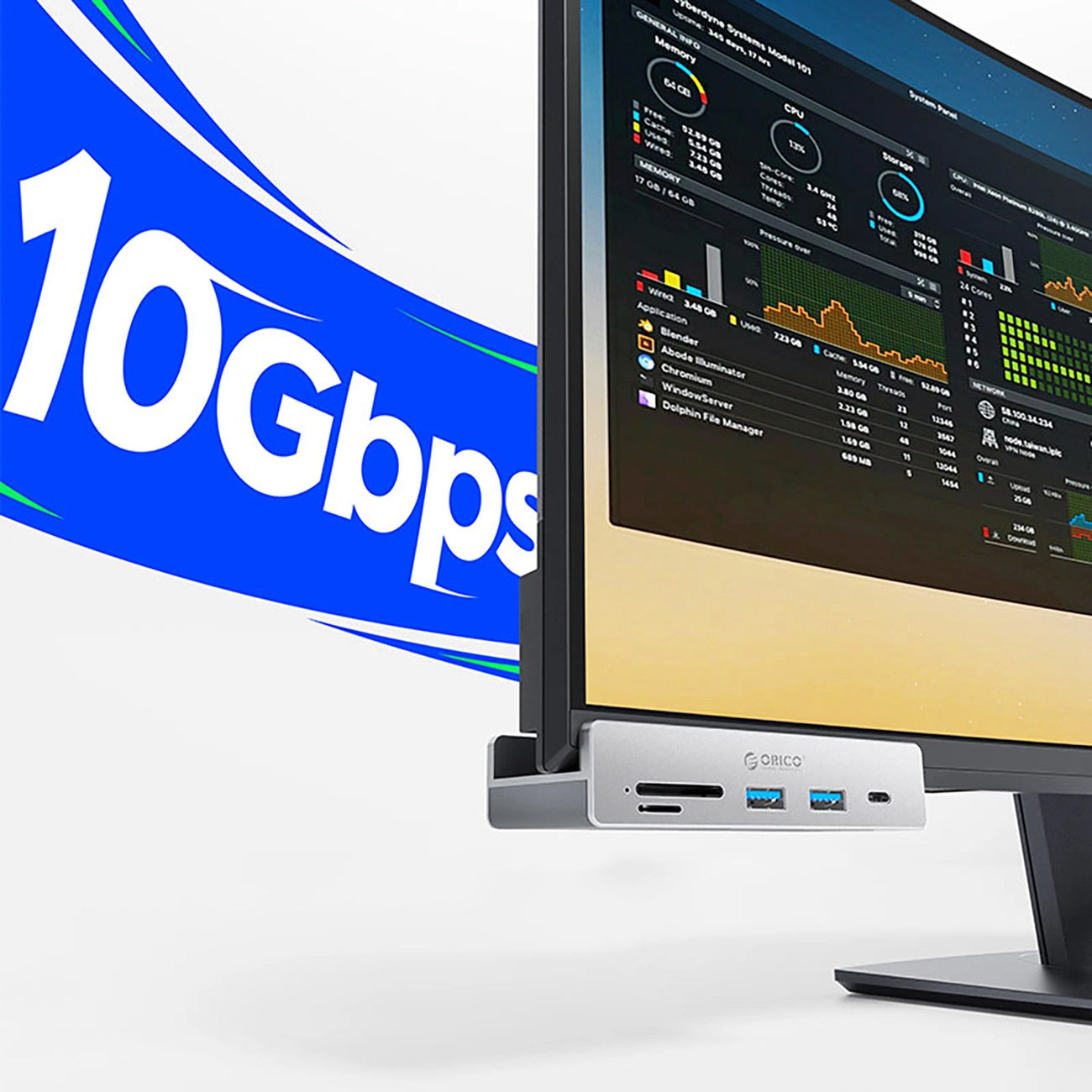 Orico MH5PC Clamp USB-C Hub, 2 x USB-A 3.2 - 1 x USB-C - 1 x SD - 1 x microSD, Silver