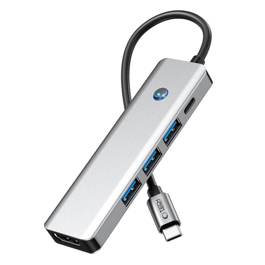 Hub USB-C Tech-Protect HB01, 1 x USB-A 3.0 - 2 x USB-A - 1 x USB-C - 1 x HDMI, Сив