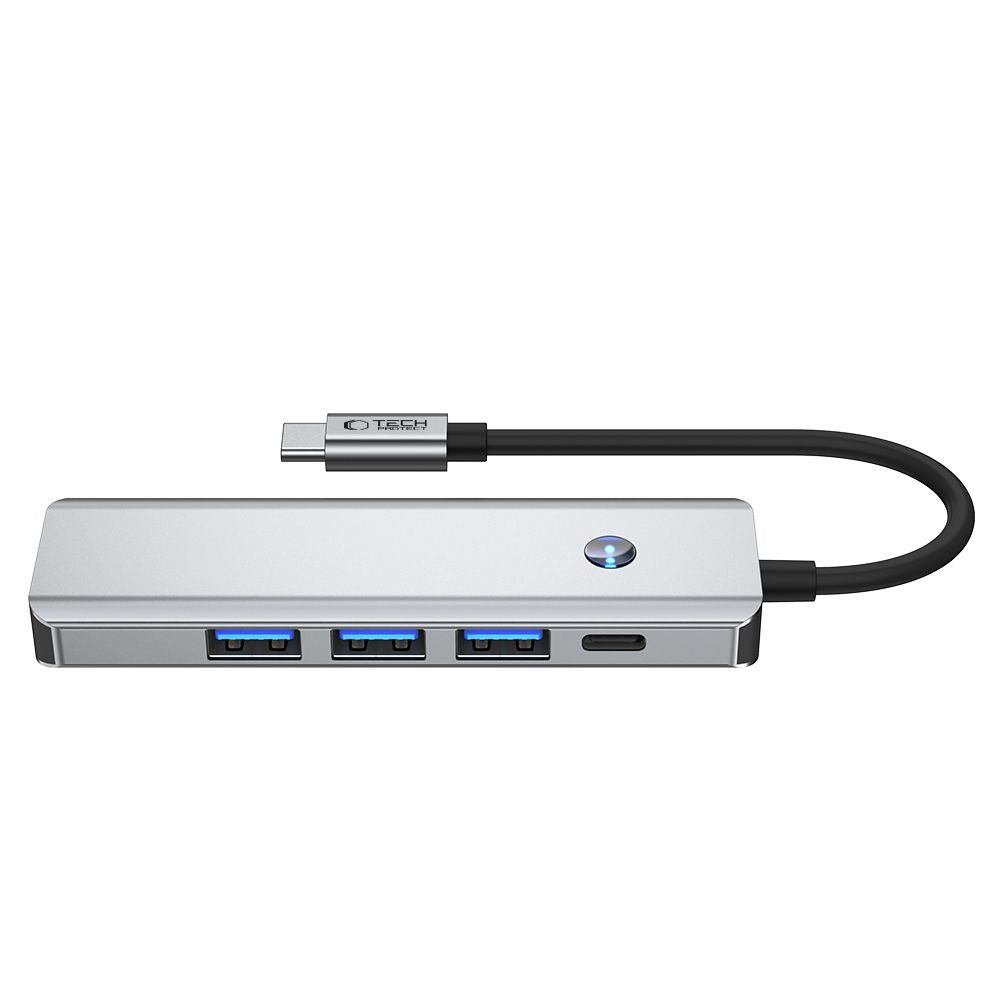 Hub USB-C Tech-Protect HB01, 1 x USB-A 3.0 - 2 x USB-A - 1 x USB-C - 1 x HDMI, Сив