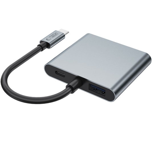Hub USB-C Tech-Protect HB08, 1 x USB-A - 1 x USB-C - 2 x HDMI, Сив