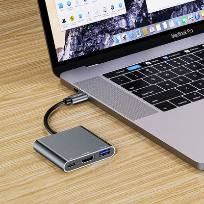 Хъб USB-C Tech-Protect V1, USB-A 3.0 - 1 x USB-C - 1 x HDMI, сив