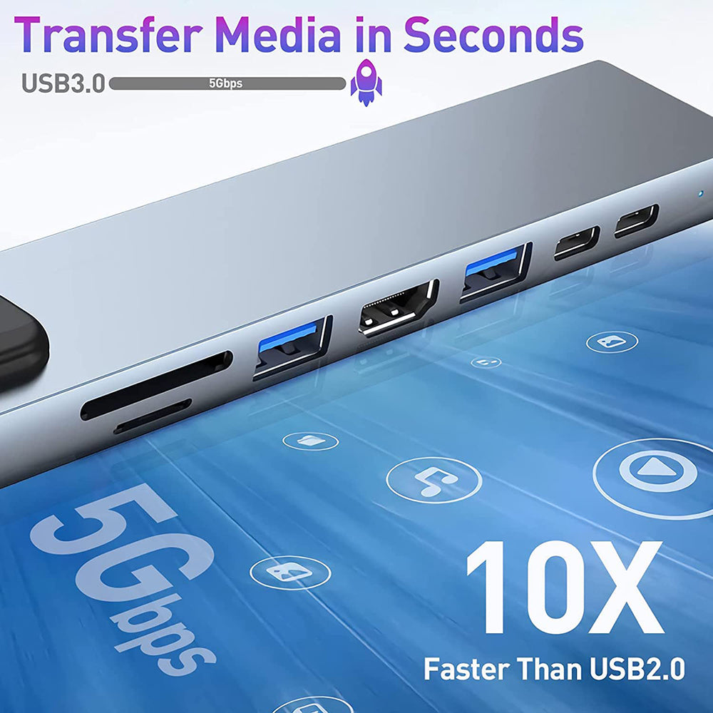 USB-C хъб Techsuit H2 NetBridge, 8в1, Сив