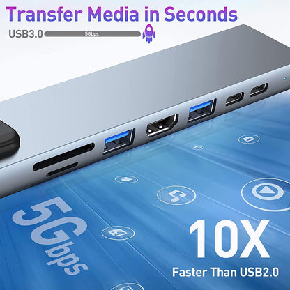 USB-C хъб Techsuit H2 NetBridge, 8в1, Сив