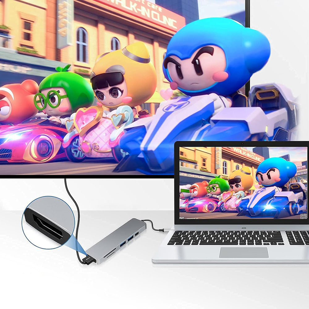 Hub USB-C Techsuit H5 TurboChargeX, 6в1, Сив