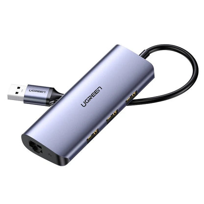Hub USB-C UGREEN CM252, 3 x USB-A 3.0 - 1 x USB-C - RJ45, Сив