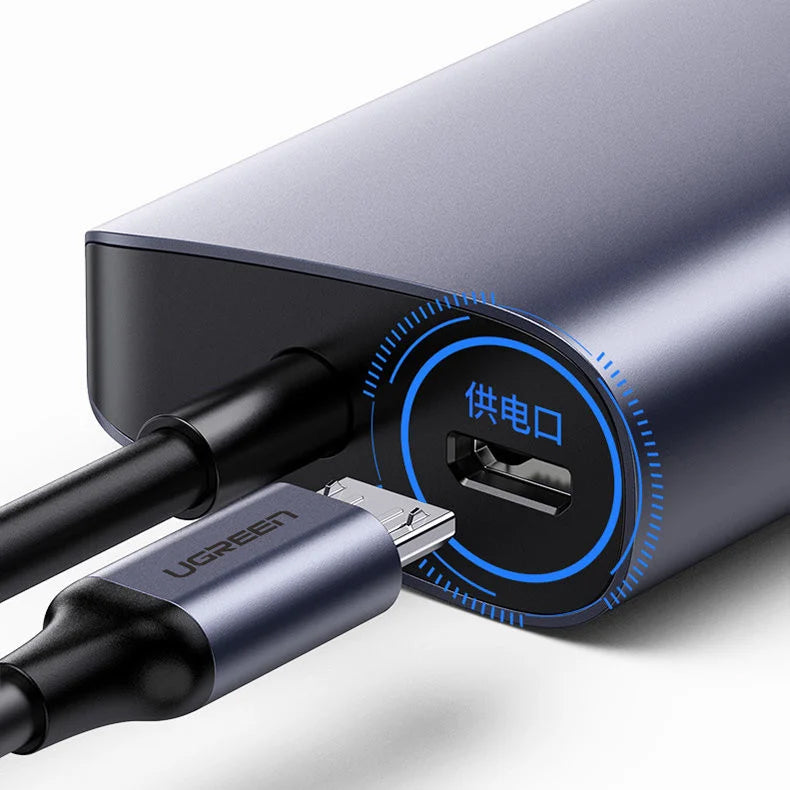 Hub USB-C UGREEN CM252, 3 x USB-A 3.0 - 1 x USB-C - RJ45, Сив