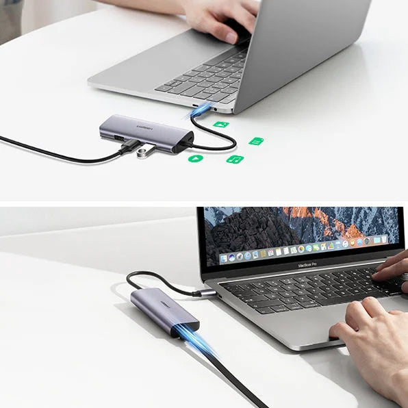 Hub USB-C UGREEN CM252, 3 x USB-A 3.0 - 1 x USB-C - RJ45, Сив