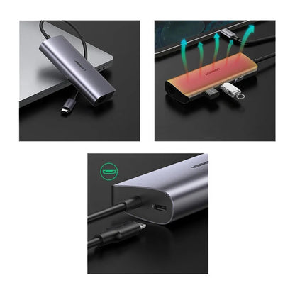 Hub USB-C UGREEN CM252, 3 x USB-A 3.0 - 1 x USB-C - RJ45, Сив