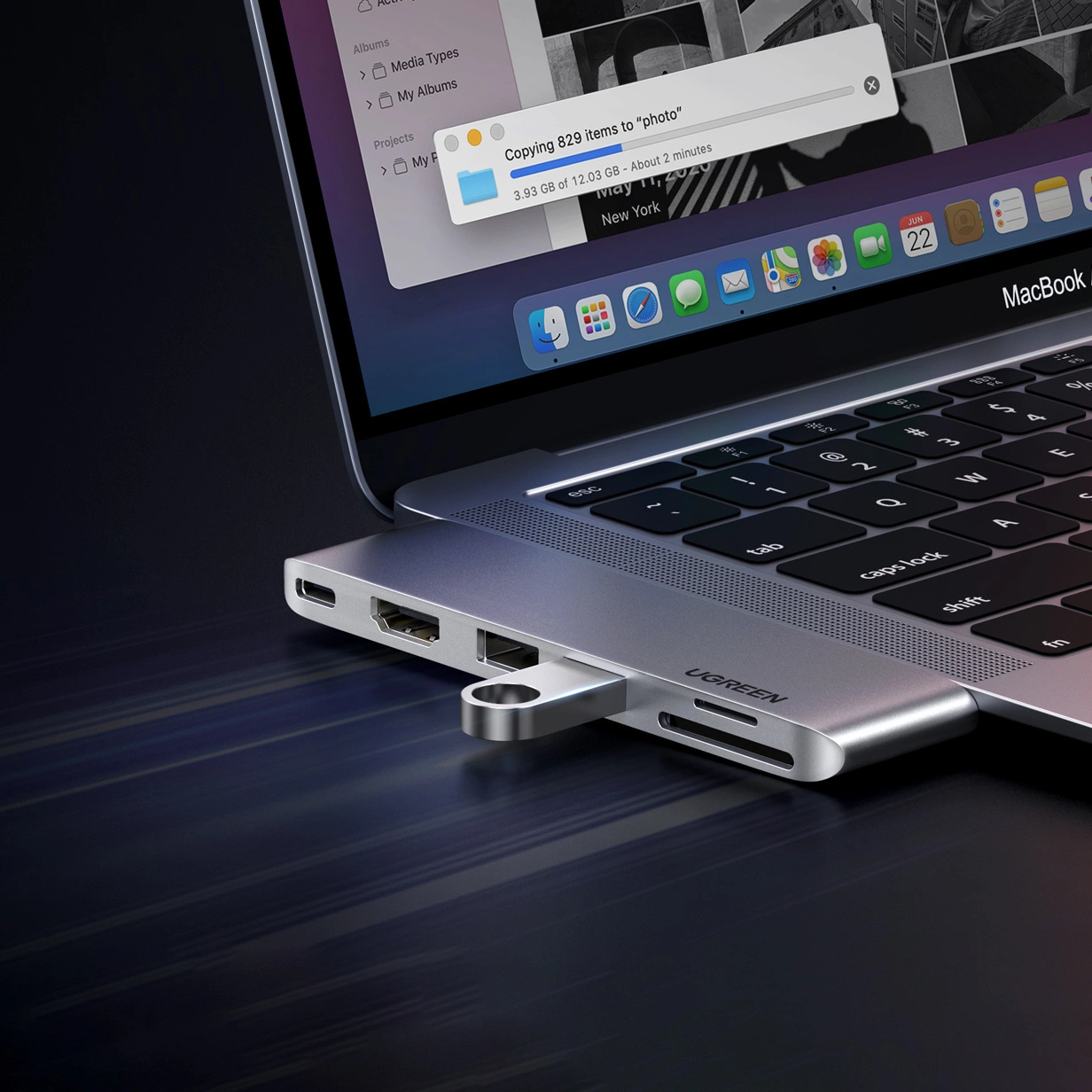UGREEN CM380 USB-C Hub (80856) for Apple MacBook Pro / Air Series, 2 x USB-A 3.0 - 1 x USB-C - 1 x HDMI - 1 x SD - 1 x microSD