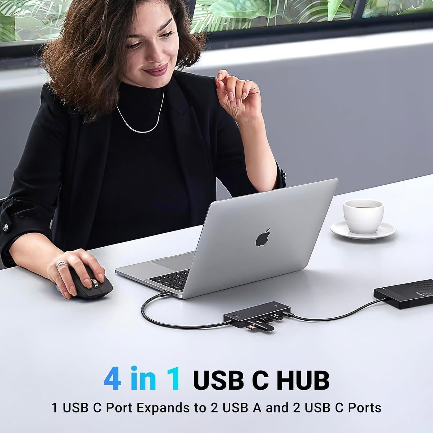 Hub USB-C UGREEN CM416, 2 x USB-A 3.1 - 2 x USB-C, 0.25m, Черен