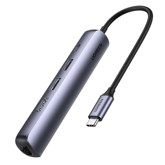 Hub USB-C UGREEN CM418 (10919), 2 x USB-A 3.0 - 1 x USB-C - 1 x HDMI - 1 x RJ45, Сив