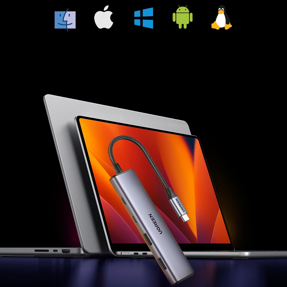 USB-C хъб UGREEN CM473, 2 x USB-A 3.0 - 2 x USB-C, 0.20см, Сив