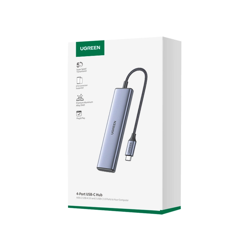 USB-C хъб UGREEN CM473, 2 x USB-A 3.0 - 2 x USB-C, 0.20см, Сив