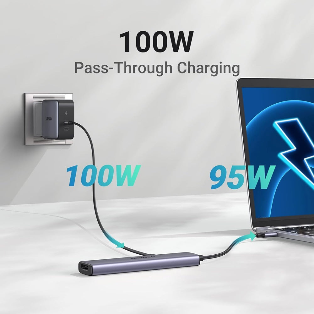 Hub USB-C UGREEN CM478, 1 x USB-A 3.0 - 2 x USB-A - 1 x USB-C - 1 x HDMI, Сив