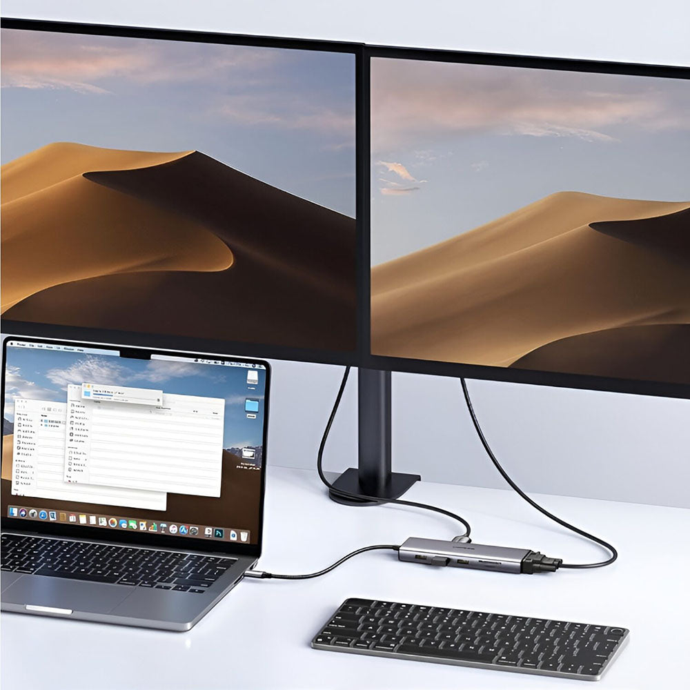Hub USB-C UGREEN CM498 (15600), 3 x USB-A 3.0 - 1 x USB-C - 1 x HDMI - 1 x VGA - 1 x RJ45 - 1 x SD - 1 x microSD, Сив