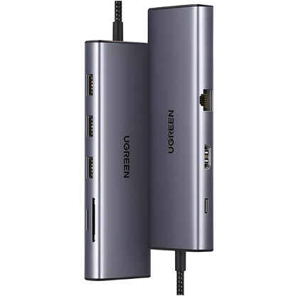Hub USB-C UGREEN CM498 (15600), 3 x USB-A 3.0 - 1 x USB-C - 1 x HDMI - 1 x VGA - 1 x RJ45 - 1 x SD - 1 x microSD, Сив