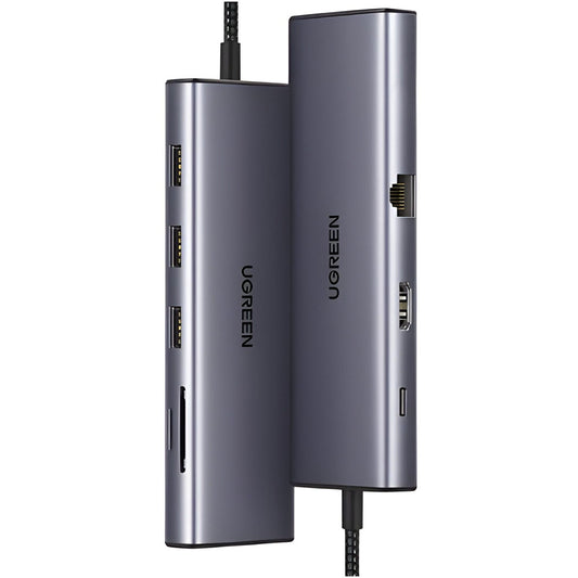 Hub USB-C UGREEN CM498 (15600), 3 x USB-A 3.0 - 1 x USB-C - 1 x HDMI - 1 x VGA - 1 x RJ45 - 1 x SD - 1 x microSD, Сив