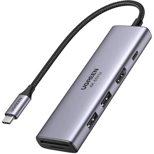 Hub USB-C UGREEN CM511 (60384), 2 x USB-A 3.0 - 1 x USB-C - 1 x HDMI - 1 x SD - 1 x microSD, Сив
