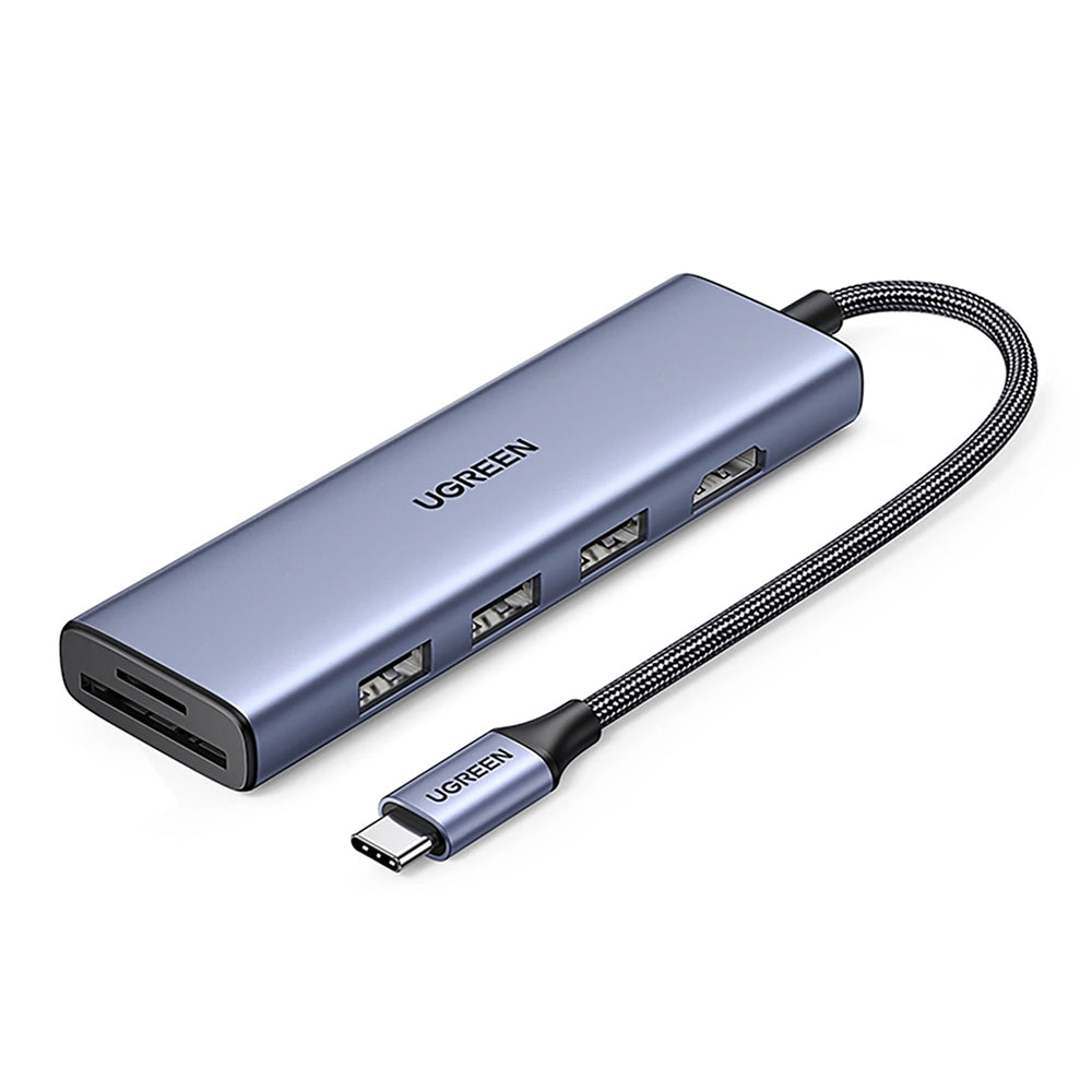Hub USB-C UGREEN CM511 (20956A), 3 x USB-A 3.0 - 1 x HDMI - 1 x SD - 1 x microSD, Сив