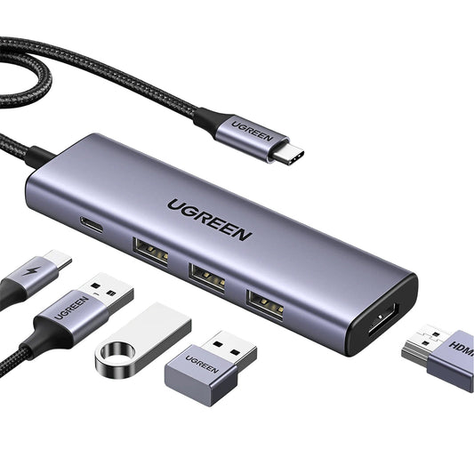 Hub USB-C UGREEN CM511 (15596), 3 x USB-A 3.0 - 1 x USB-C - 1 x HDMI, Сив