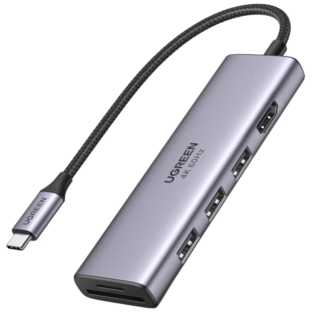 Hub USB-C UGREEN CM511 (60383), 3 x USB-A 3.2 - 1 x HDMI - 1 x SD - 1 x microSD, Сив