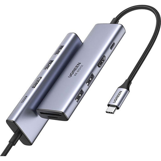 Hub USB-C UGREEN CM511 (60384), 2 x USB-A 3.0 - 1 x USB-C - 1 x HDMI - 1 x SD - 1 x microSD, Сив