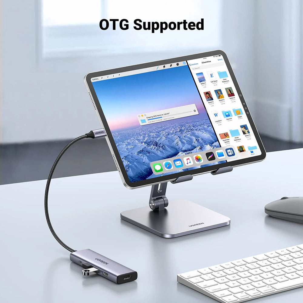 Hub USB-C UGREEN CM511 (15596), 3 x USB-A 3.0 - 1 x USB-C - 1 x HDMI, Сив