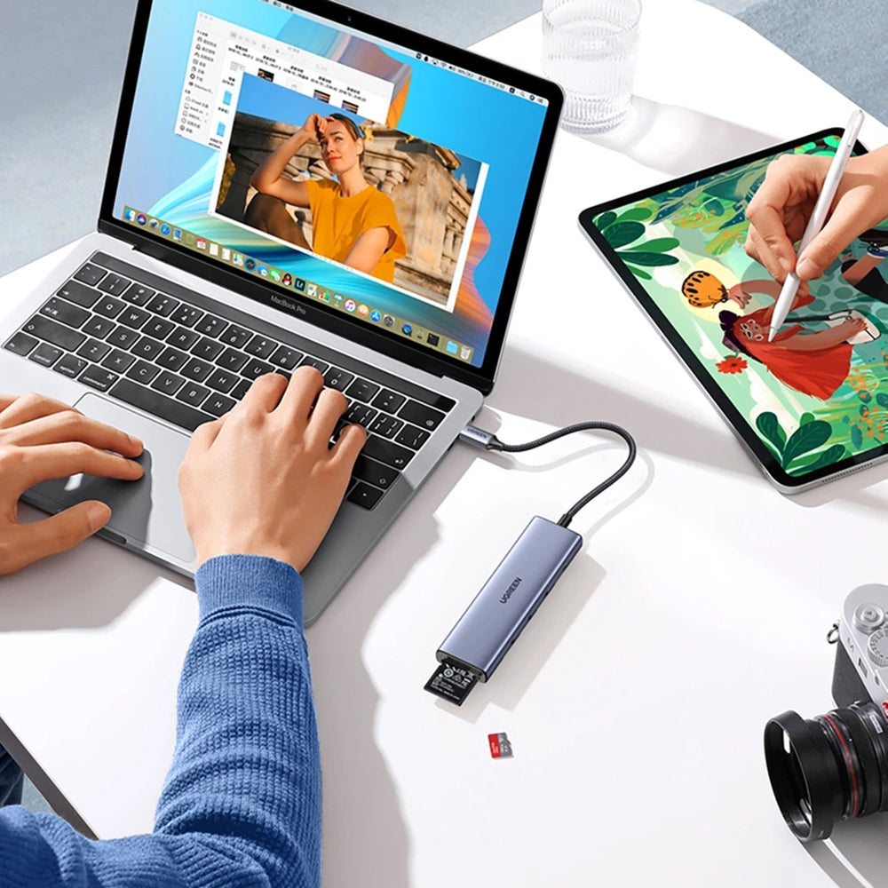 Hub USB-C UGREEN CM511 (20956A), 3 x USB-A 3.0 - 1 x HDMI - 1 x SD - 1 x microSD, Сив