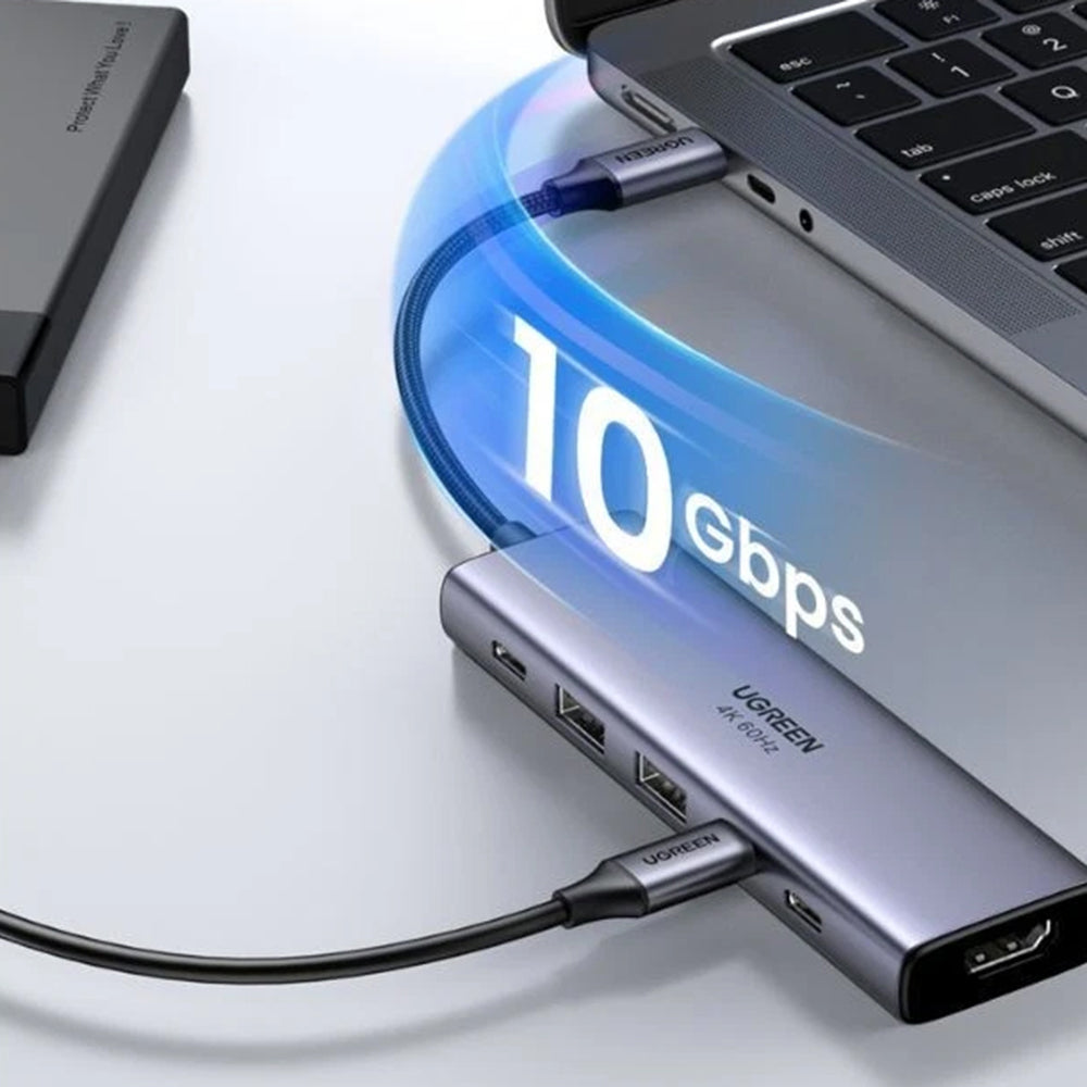 Hub USB-C UGREEN CM511 (35999), 2 x USB-A 3.2 - 3 x USB-C - 1 x HDMI, Сив