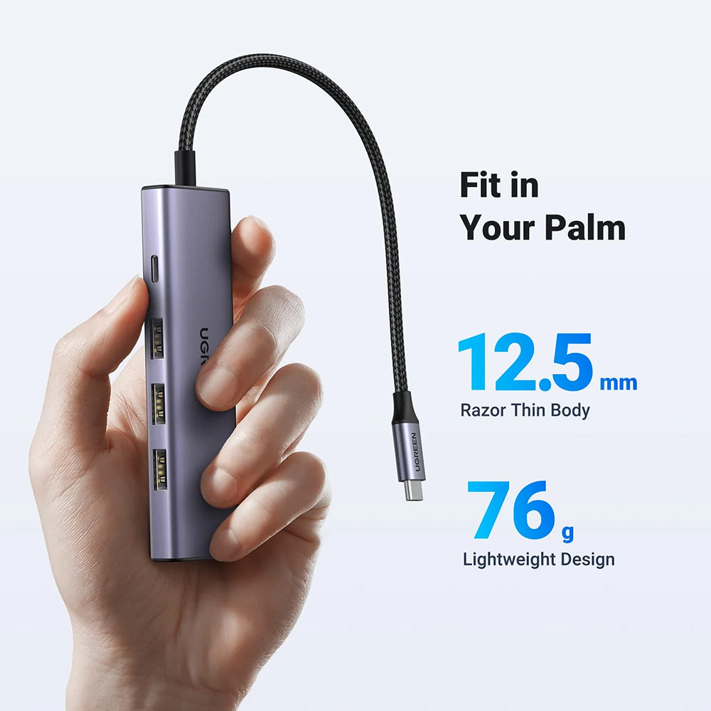 Hub USB-C UGREEN CM511 (15596), 3 x USB-A 3.0 - 1 x USB-C - 1 x HDMI, Сив