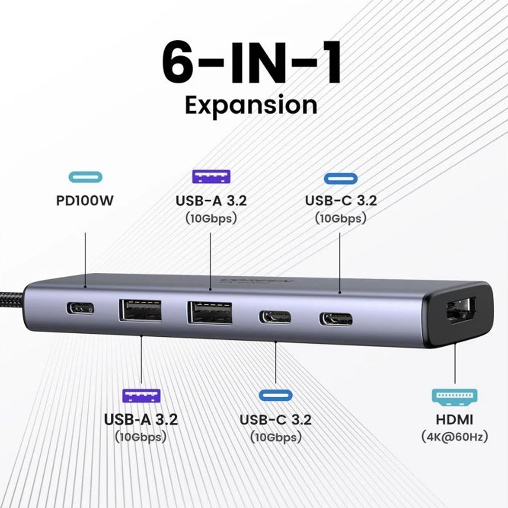 Hub USB-C UGREEN CM511 (35999), 2 x USB-A 3.2 - 3 x USB-C - 1 x HDMI, Сив