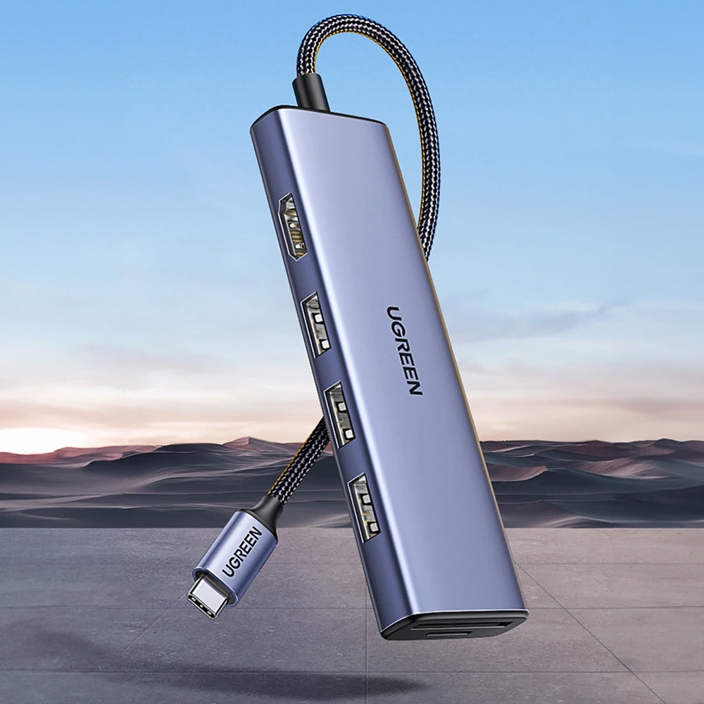 Hub USB-C UGREEN CM511 (20956A), 3 x USB-A 3.0 - 1 x HDMI - 1 x SD - 1 x microSD, Сив