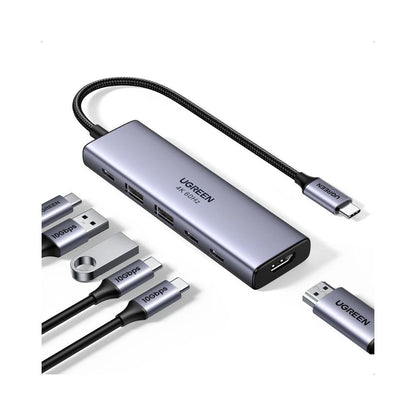 Hub USB-C UGREEN CM511 (35999), 2 x USB-A 3.2 - 3 x USB-C - 1 x HDMI, Сив