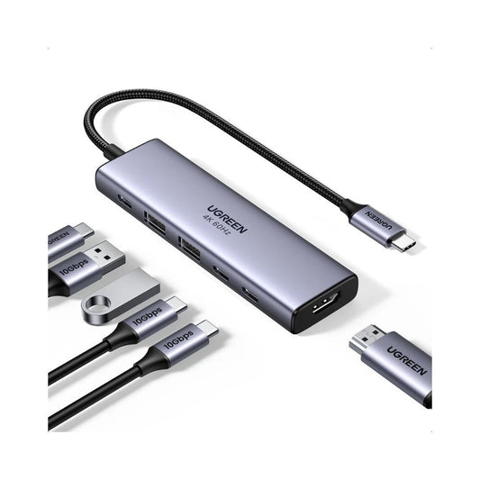 Hub USB-C UGREEN CM511 (35999), 2 x USB-A 3.2 - 3 x USB-C - 1 x HDMI, Сив