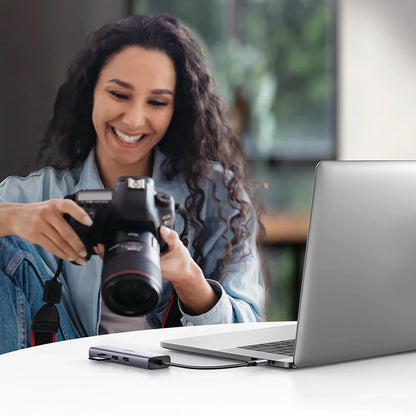 Hub USB-C UGREEN CM512, 2 x USB-A 3.0 - 1 x USB-C - 1 x HDMI - 1 x SD - 1 x microSD - RJ45, Сив