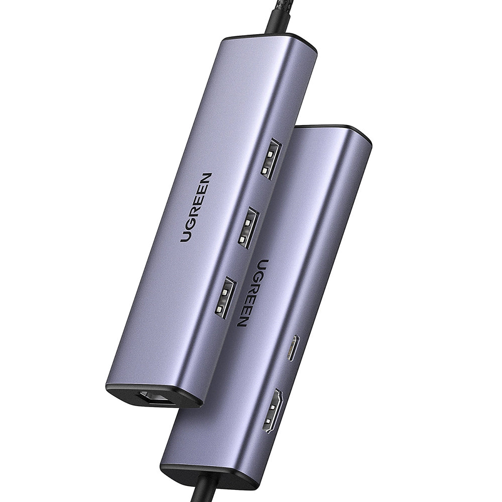 Hub USB-C UGREEN CM512 (15598), 3 x USB-A 3.0 - 1 x USB-C - 1 x HDMI - 1 x RJ45, Сив