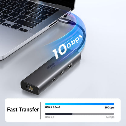 Hub USB-C UGREEN CM512 (45000), 2 x USB-A 3.2 - 2 x USB-C - 1 X HDMI - 1 x RJ45, Сив