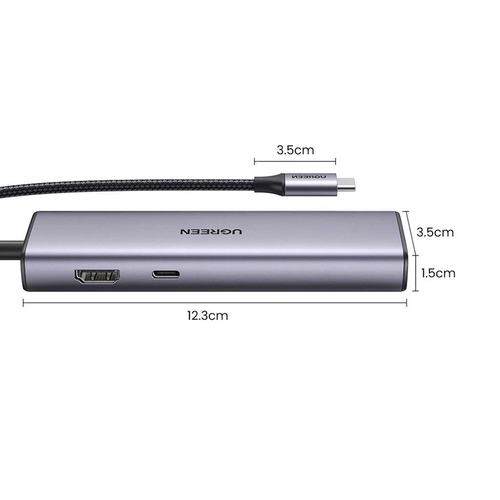 Hub USB-C UGREEN CM512, 2 x USB-A 3.0 - 1 x USB-C - 1 x HDMI - 1 x SD - 1 x microSD - RJ45, Сив