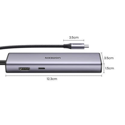 Hub USB-C UGREEN CM512, 2 x USB-A 3.0 - 1 x USB-C - 1 x HDMI - 1 x SD - 1 x microSD - RJ45, Сив