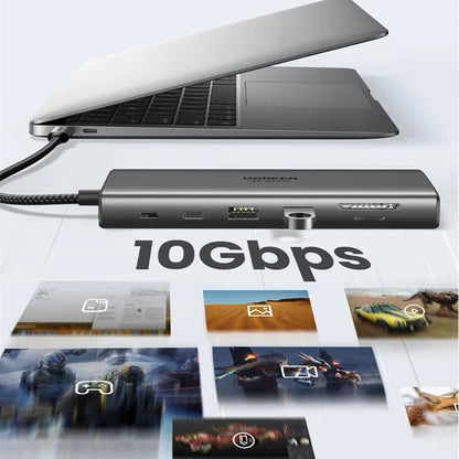 UGREEN CM639 USB-C Hub (45520), 2 x USB-A 3.2 - 3 x USB-C - 1 x HDMI - 1 x VGA - 1 x 3.5mm Jack - 1 x RJ45 - 1 x SD - 1 x microSD, Gray