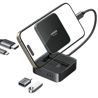 Hub USB-C UGREEN CM801, 1 x USB-A 3.0 - 2 x USB-C - 1 x HDMI, Сив