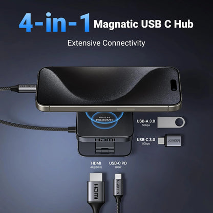 Hub USB-C UGREEN CM801, 1 x USB-A 3.0 - 2 x USB-C - 1 x HDMI, Сив