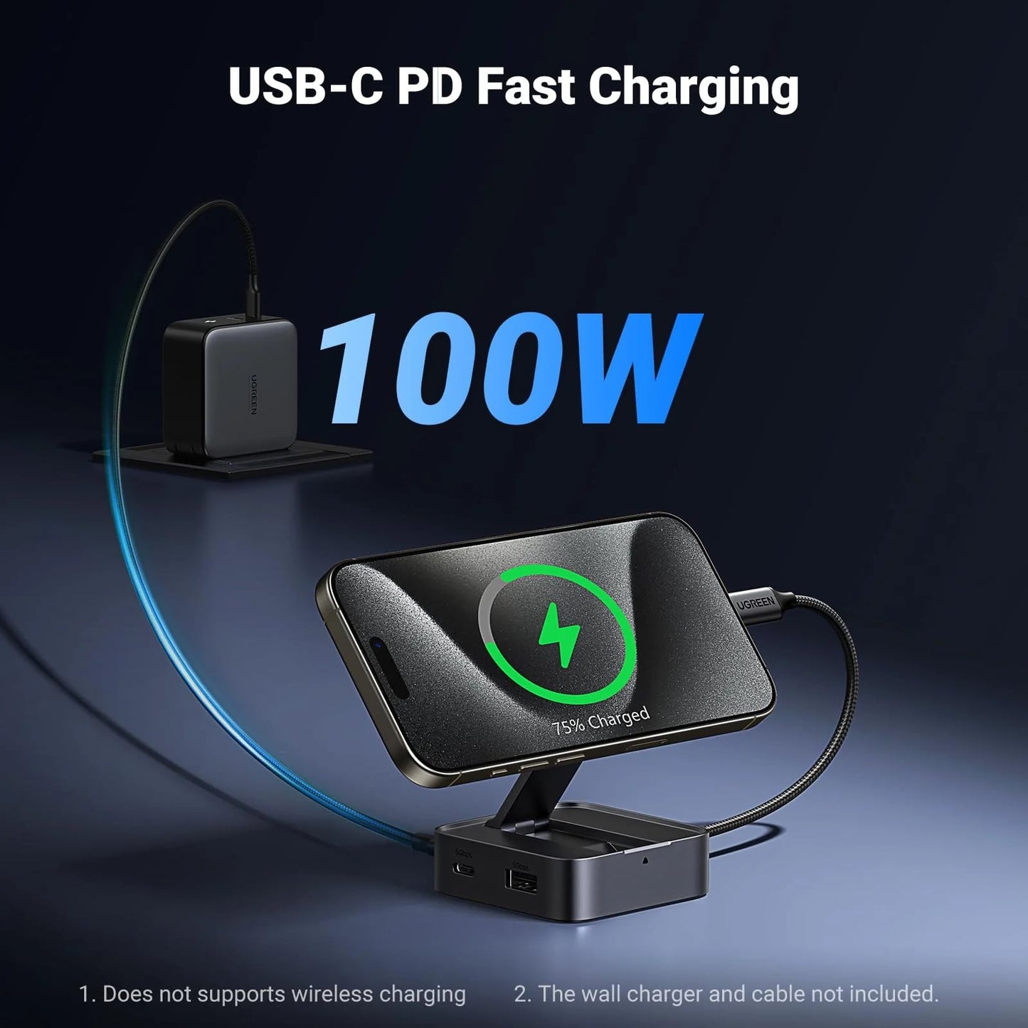 Hub USB-C UGREEN CM801, 1 x USB-A 3.0 - 2 x USB-C - 1 x HDMI, Сив