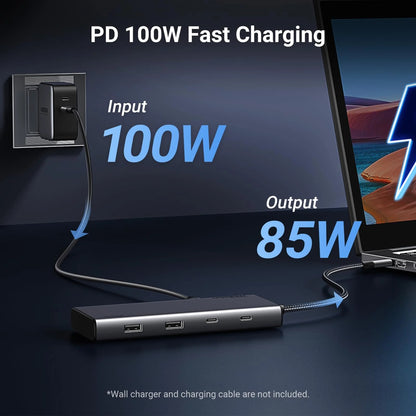 Hub USB-C UGREEN Revodok 308 CM639, 2 x USB-A 3.2 - 3 x USB-C - 1 x Display Port - 2 x HDMI, Сив