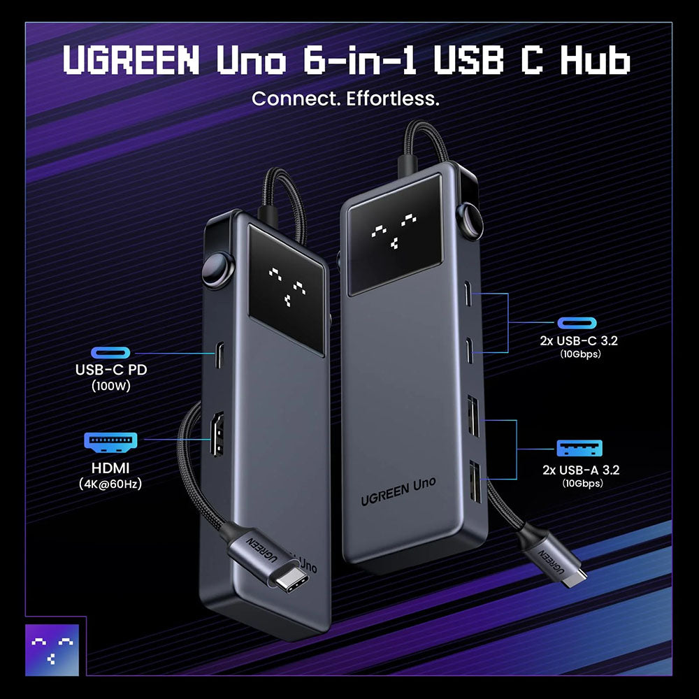 USB-C хъб UGREEN Uno (75177), 2 x USB-A 3.2 - 3 x USB-C - 1 x HDMI, Сив